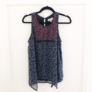 Red and navy flowy tank